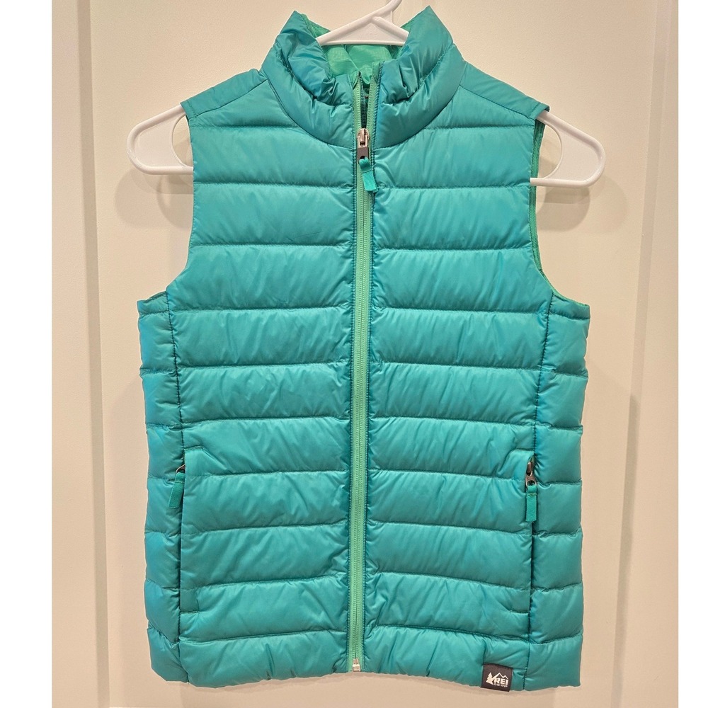 REI Co-op Kids 650 Down Vest Teal Green Puffer Sleeveless Jacket Medium 10-12